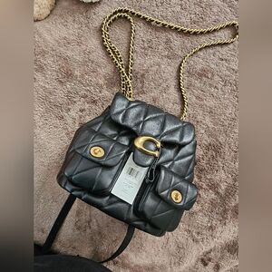 Coach Black Quilted Backpack with Gold Chain